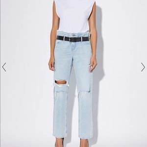 Intermix rta jeans women’s medium m $355 NWT new boyfriend distressed belt